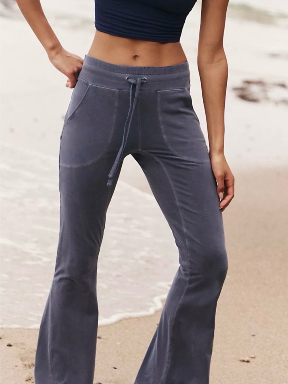 NWT FP Movement by Free People vintage indigo Drawstring New Flow Flare Leggings